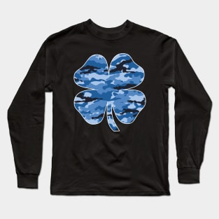 Blue Camouflage Irish Shamrock Lucky Four-leaf Clover St Patrick's Day Long Sleeve T-Shirt